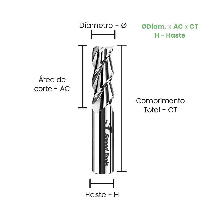 FRESA RETA MD 3C Ø6x30x75 – H6 (LONGA) ALUMINIUM POLIDA - Imagem 2