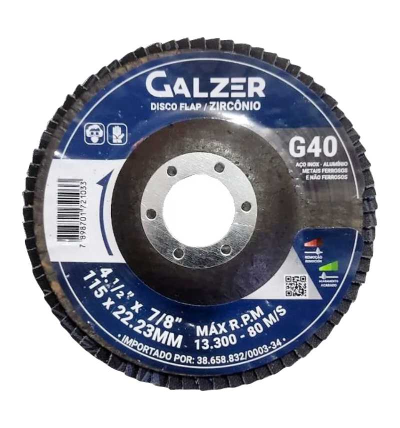 DISCO DE LIXA FLAP ZIRCONADO 4.1/2"x7/8” G100 - GALZER